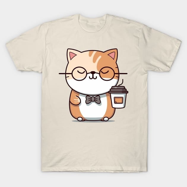 Smart Cat with a Coffee Cup T-Shirt by Walter WhatsHisFace
